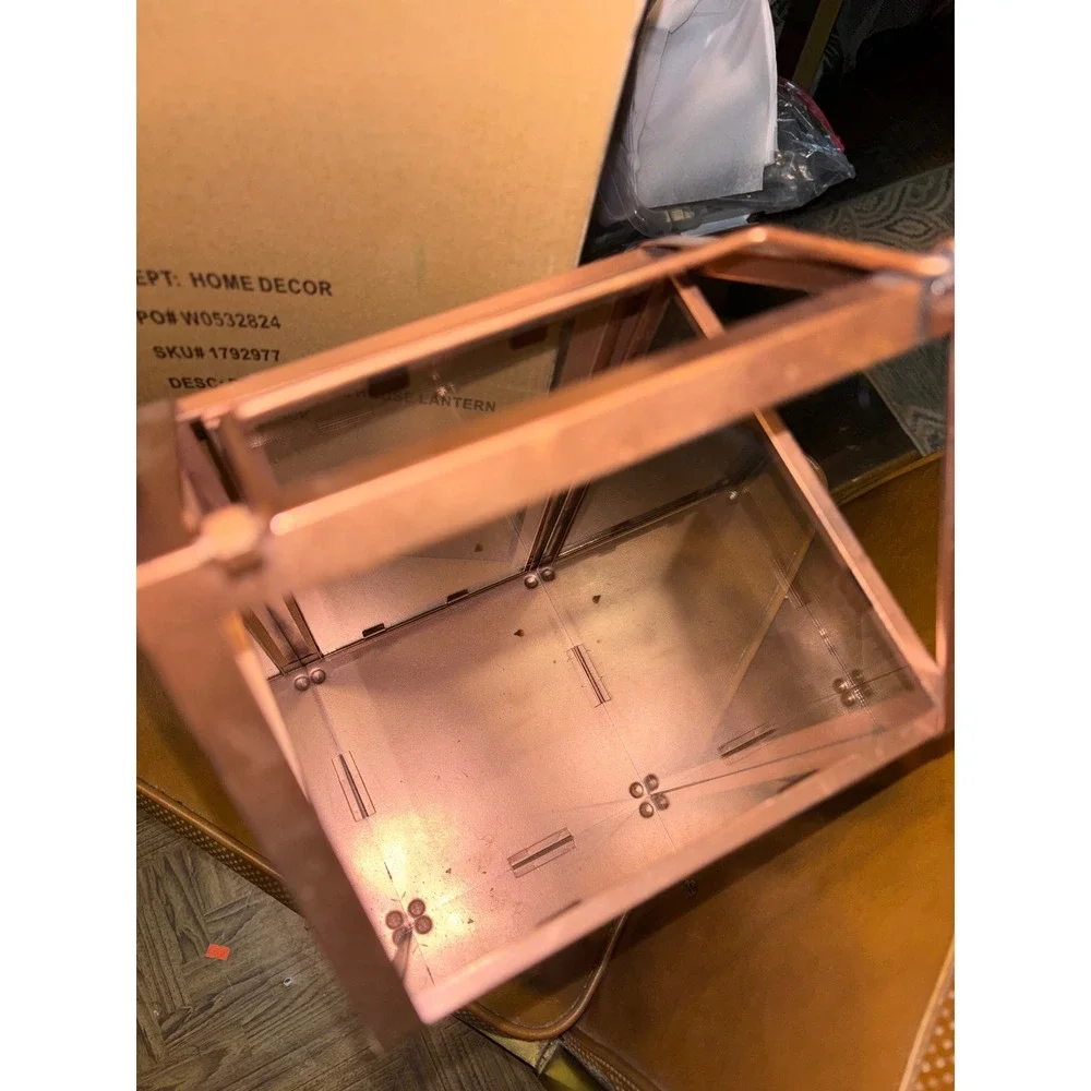 2 Copper Metal House Lantern Glass Candle Holder 16 Inch Modern  Decor